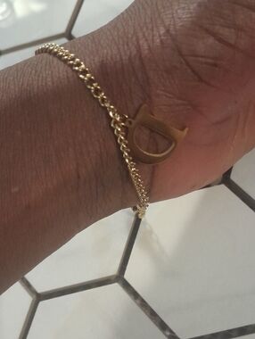 Gold-Tone Letter D Charm Chain Bracelet for Women